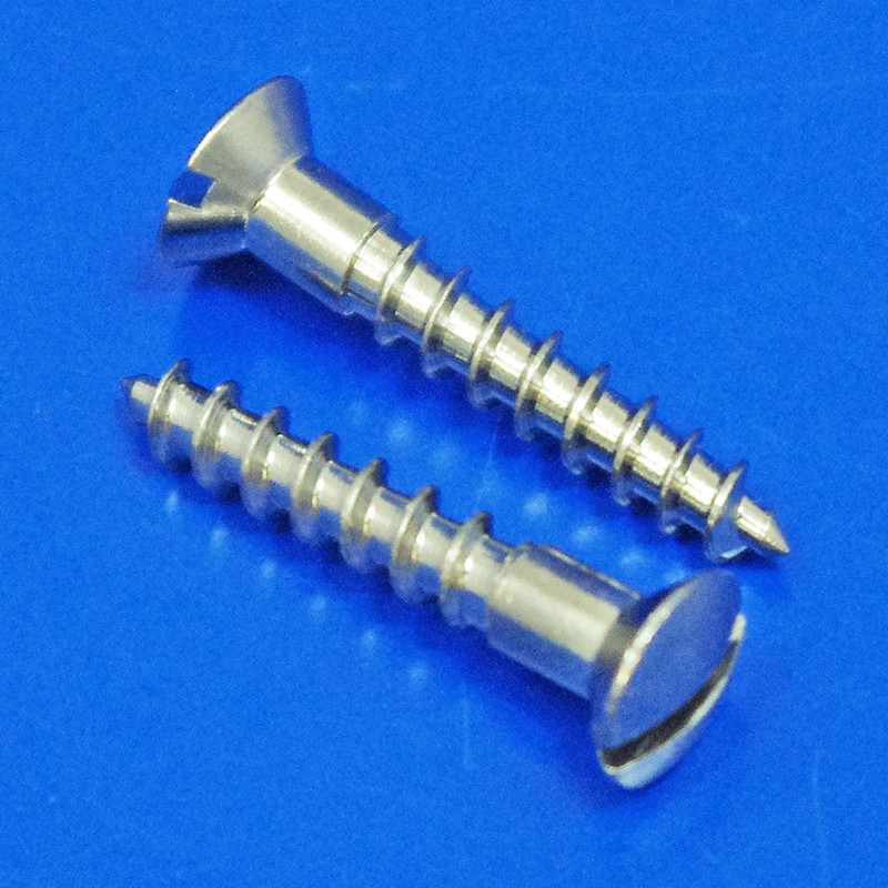 Wood screw - Countersunk/raised head/slotted, chrome on brass - 19mm x 6 gauge
